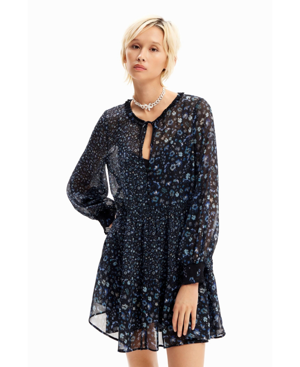Desigual Women's Short floral chiffon dress
