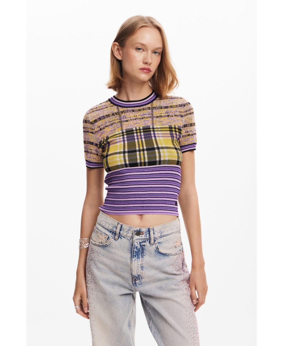 Women's Checkered knit T-shirt - Multi
