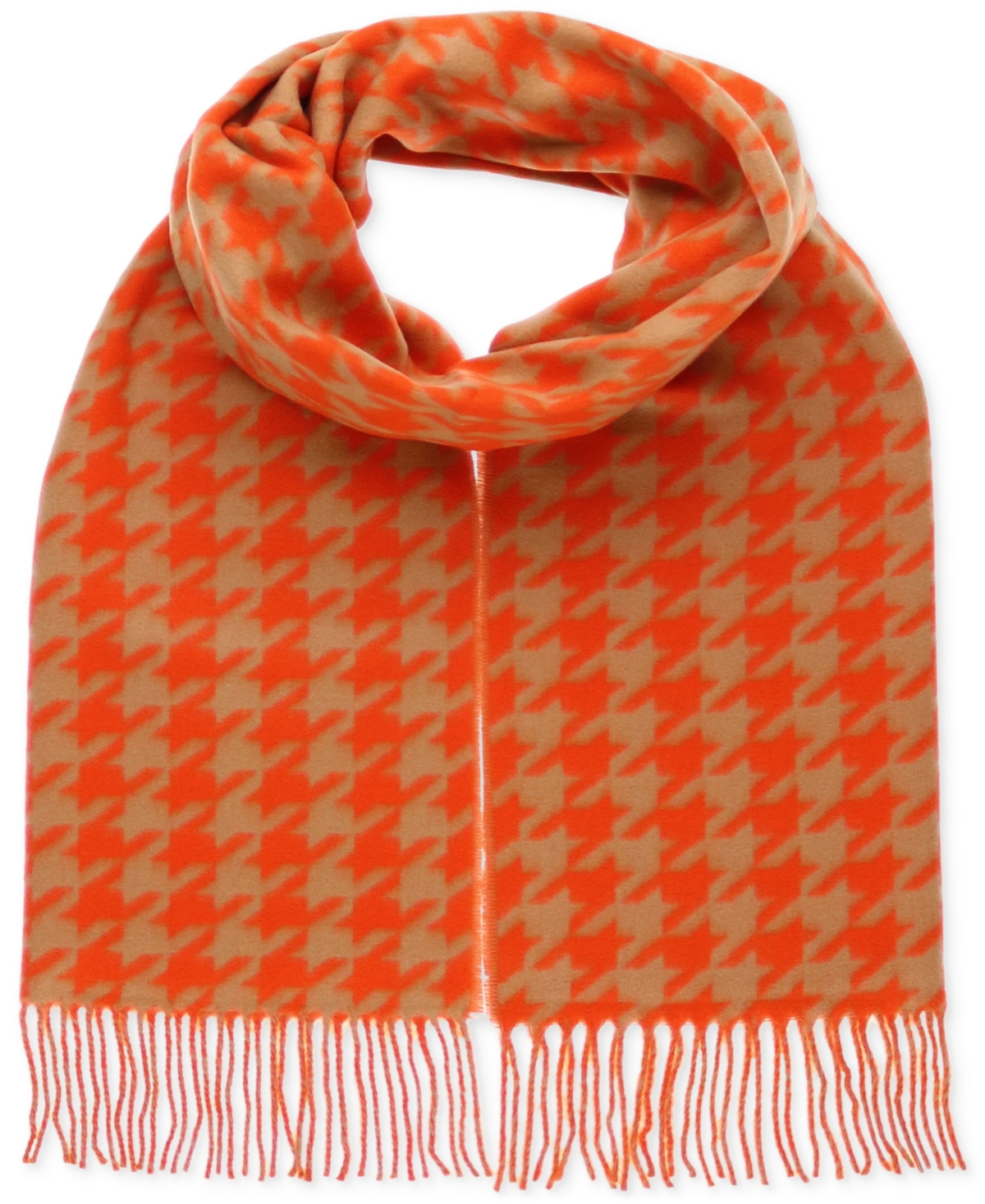 Women's Houndstooth Fringe-Trim Scarf - Camel