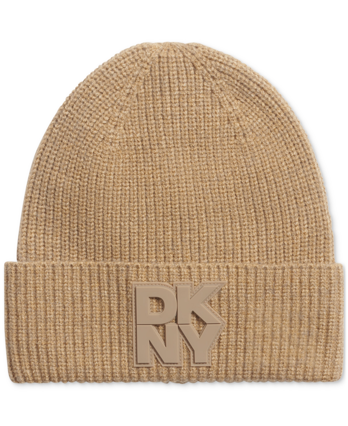 Dkny Women's Supersoft Ribbed Logo Patch Beanie In Truffle