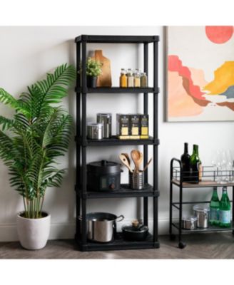 USA 5-Tier Shelving Unit, 64" Fixed Height, Medium Storage Organizer Shelf for Home, Garage, Basement, Shed and Laundry Room, 24"L x 12"W x 64"H, Made with Recycled Materials, Black