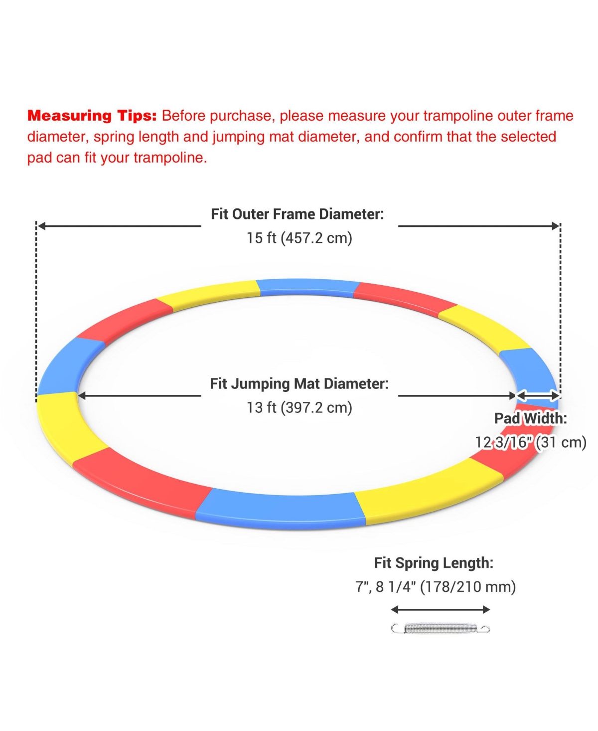 Yescom 15 Ft Universal Replacement Round Trampoline Safety Pad Pvc Epe Foam Protection