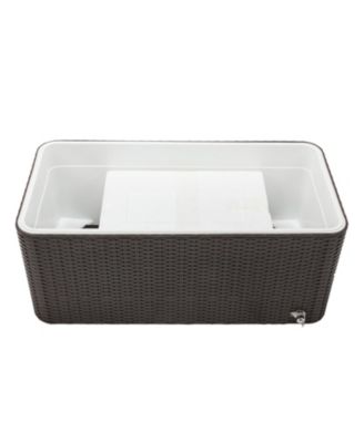 80QT Rattan Square Legs Cooler with Shelf Portable Patio Party Cooler Cart