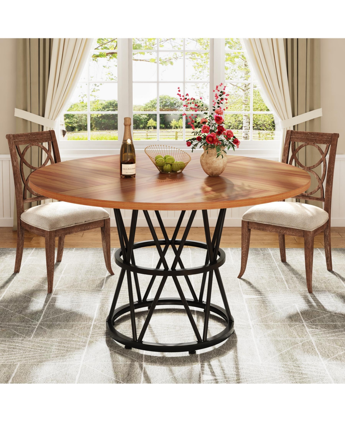 Tribesigns Round Dining Table for 4, Inches Kitchen Table Circle Dinner Table, Wood Dining Room Table for Kitchen Living Room, Metal Base