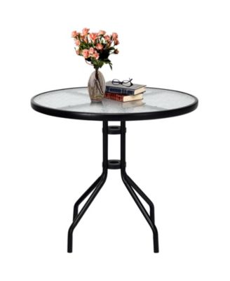 32 Inch Outdoor Patio Round Tempered Glass Top Table with Umbrella Hole