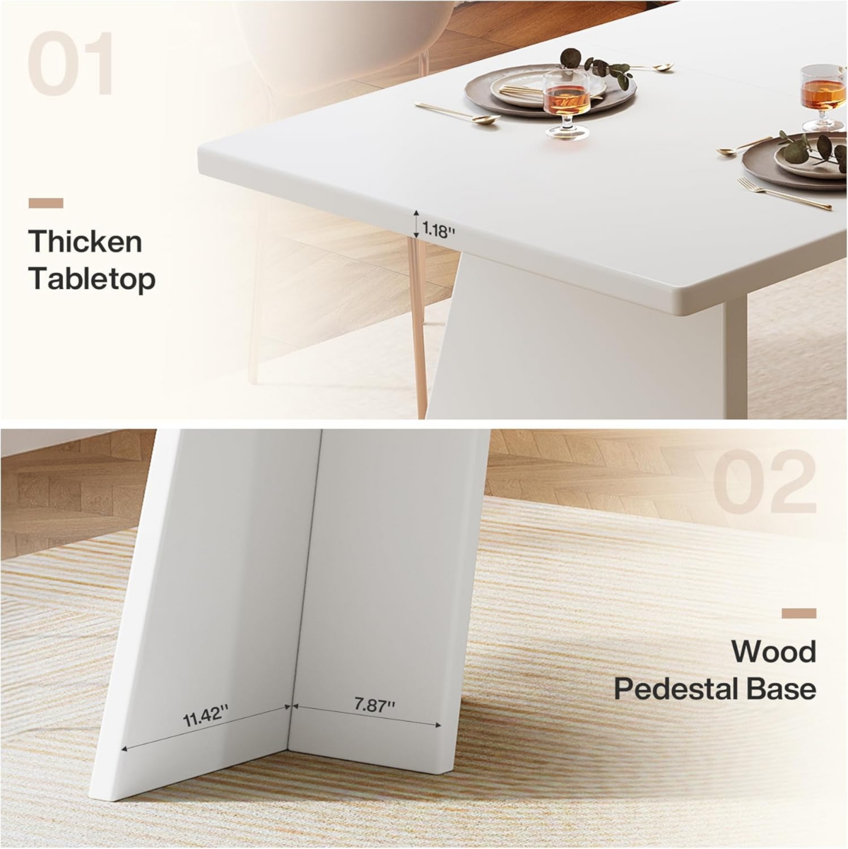 Tribesigns Modern Dining Table, inch Faux Marble Wood Kitchen Table for 6 People, Rectangular Dinner Room Table with Geometric Frame for Kitchen, D