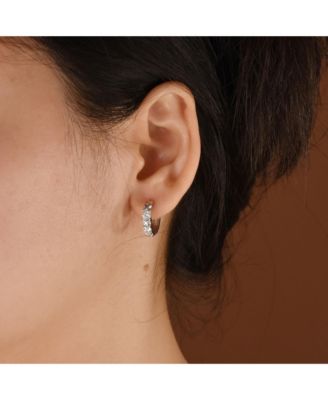 Elegant Cubic Zirconia CZ Accent Criss Cross OXOX Huggie Small Hoop Earrings For Women Sterling Silver