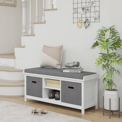 Storage Shoe Bench with Cushion, Fabric Drawers for Entryway,