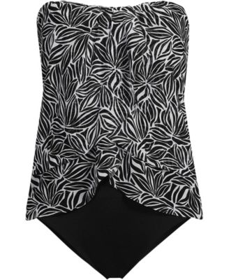 Women's Plus Size Chlorine Resistant Mesh Bandeau High Leg Fauxkini One Piece Swimsuit