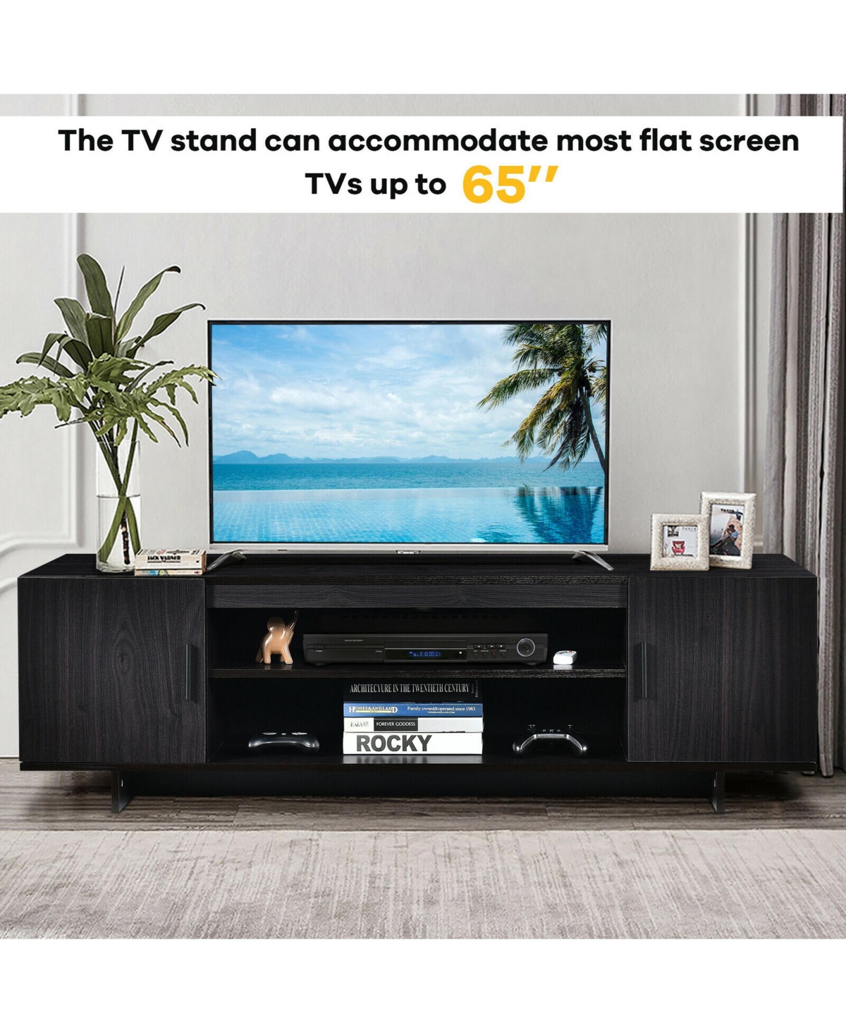 Gymax Modern Tv Stand Media Entertainment Center for Tv's up To 65'' w/Storage Cabinet