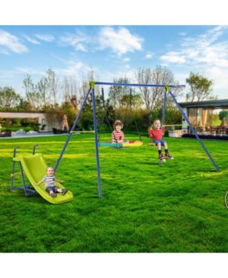 4-in-1 Heavy-Duty Metal Playset with Slide and Basketball Hoop