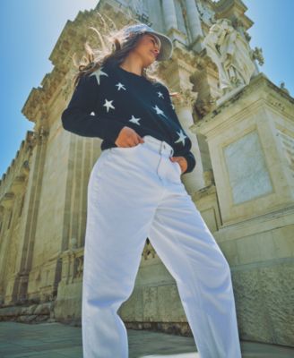 Women's Cozy Crewneck Star-Print Dropped-Shoulder Sweater