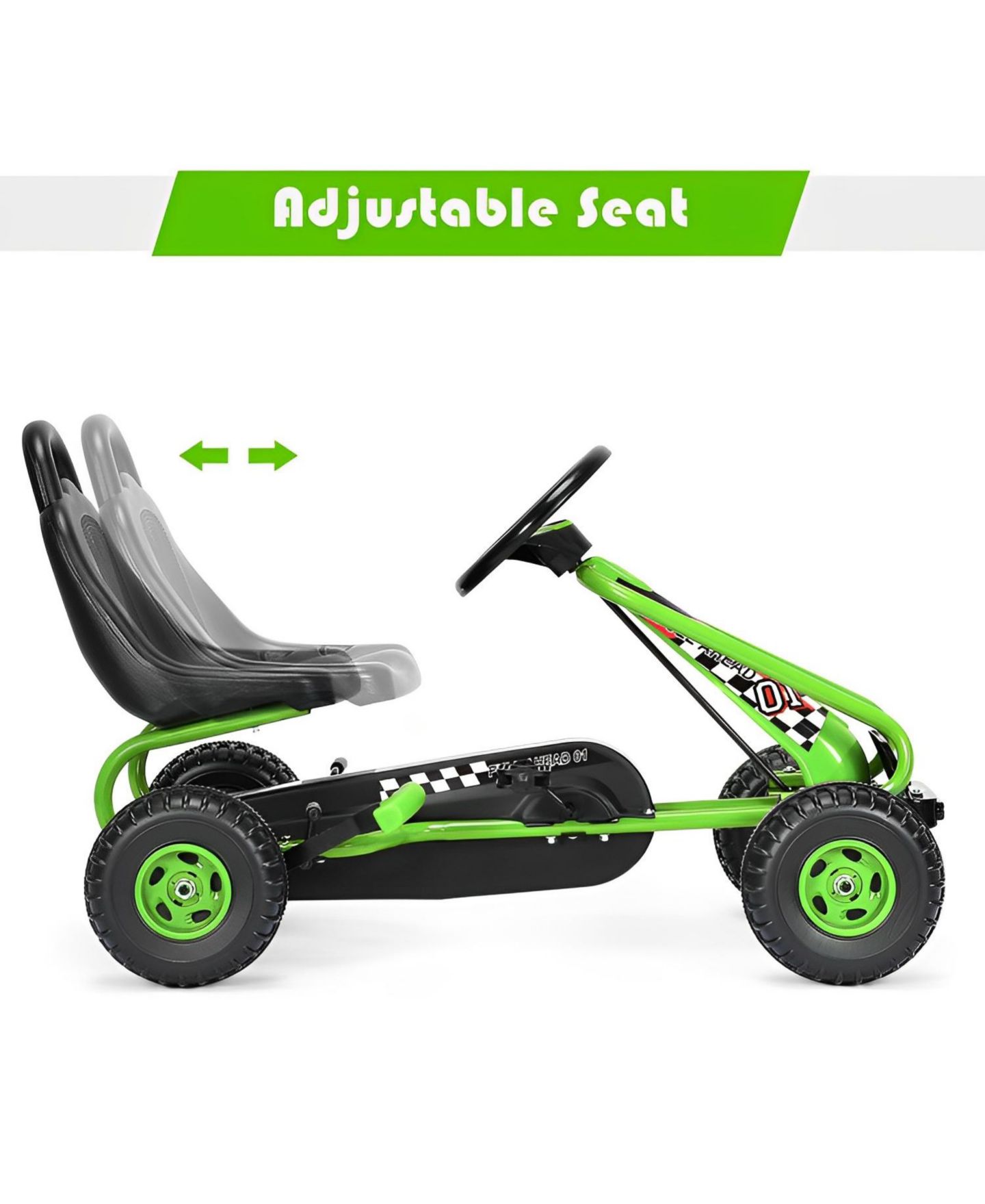 Детская игрушка SKONYON 4-Wheel Pedal Powered Ride-On Car with Adjustable Seat, 66 lbs Capacity, 3–6 лет, цвет: Зелёный — фото 9