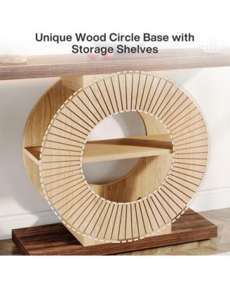 Entryway Table with Storage, Wood Console Table, 39.3-Inch Sofa Table Small Accent Hallway Table with Shelves and Circle Base