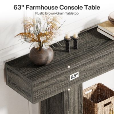63" Console Table, Farmhouse 2-Tier Entryway Table with U-Shaped Base, Narrow Long Wood Sofa Table Behind Couch Table