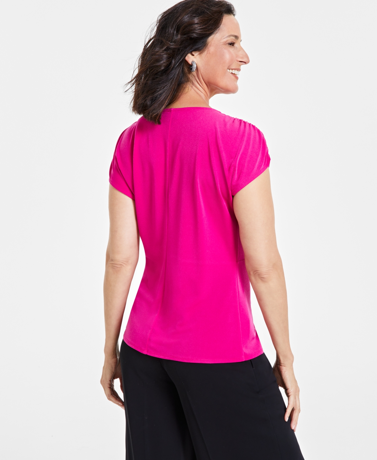 I.n.c. International Concepts Women's Short Sleeve Twist-Front Top, Created for Macy's