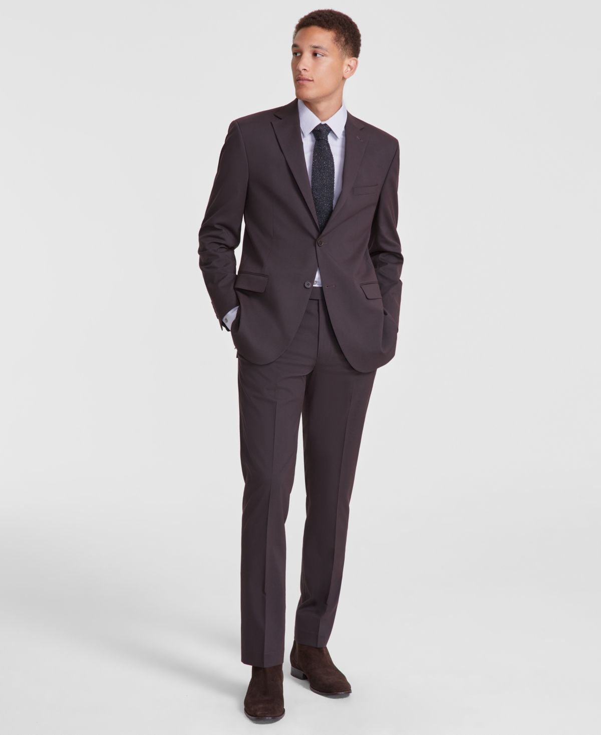 Dkny Men's Modern-fit Nested Suit In Burgundy