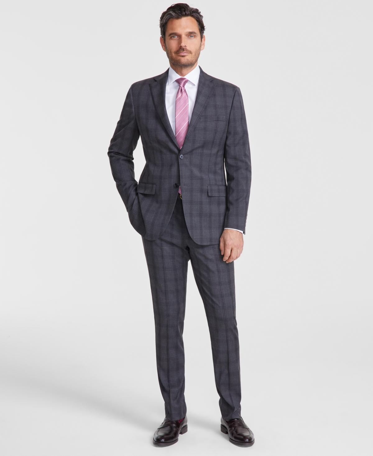 Dkny Men's Modern-fit Nested Suit In Grey Plaid