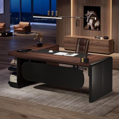 80'' Executive Desk, L-Shaped Office Table with 55'' Cabinet, Large Computer Desk with Storage Drawers and Shelve