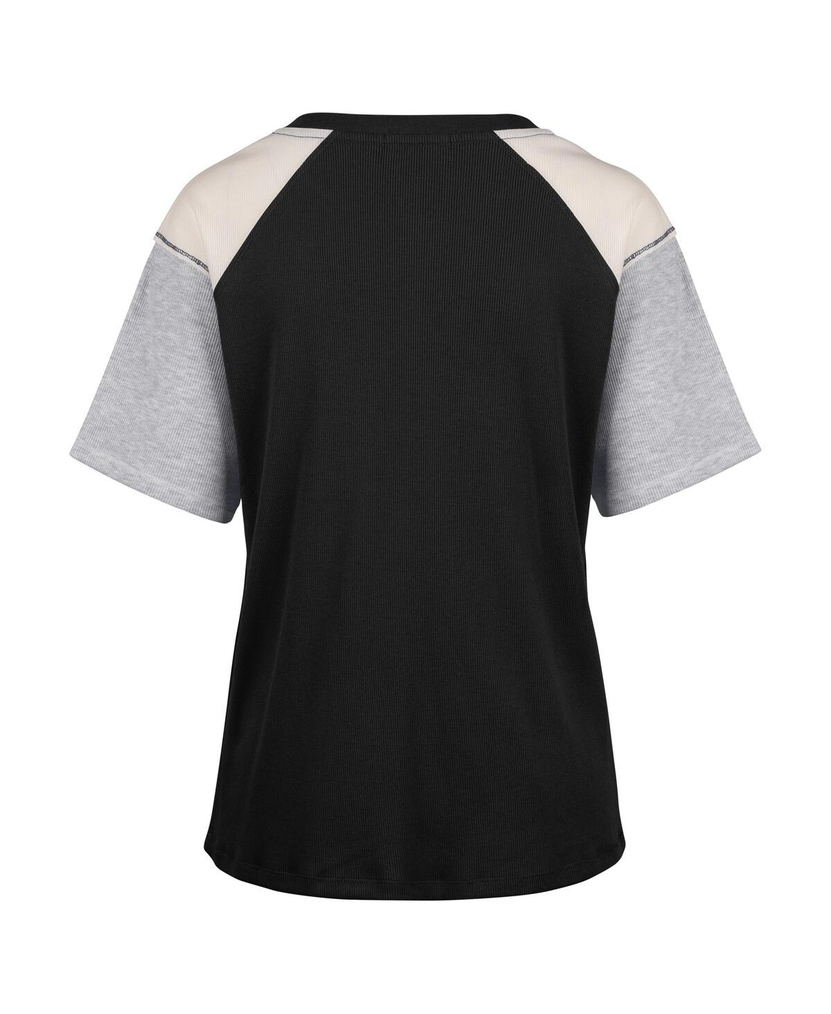 47 BRAND WOMEN'S BLACK TEXAS LONGHORNS UNDERLINE HARVEY COLORBLOCK RAGLAN HENLEY T-SHIRT 
