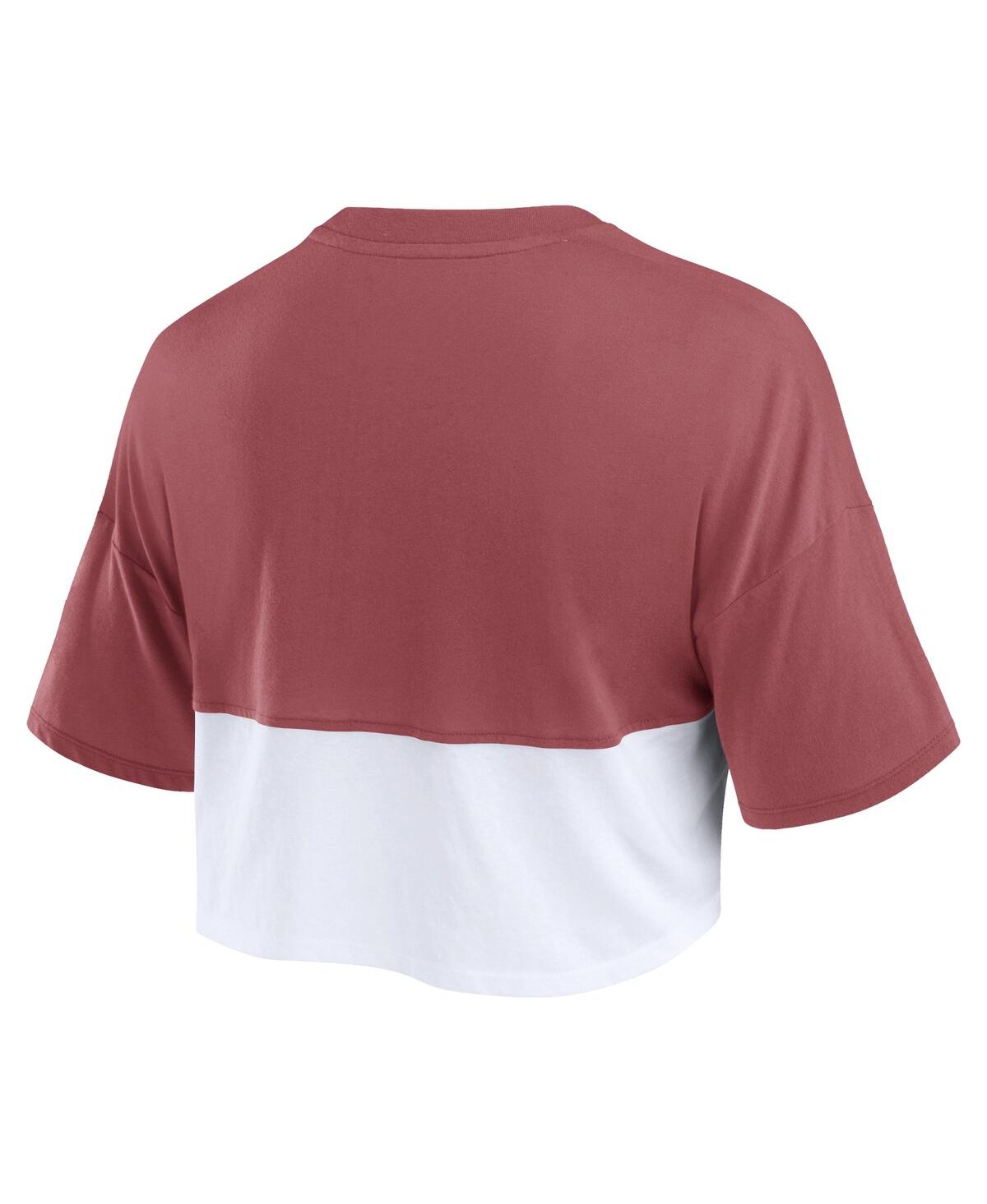 Fanatics Women's Burgundy/white Washington Commanders Boxy Color Split Cropped T-shirt In Burgundy,white