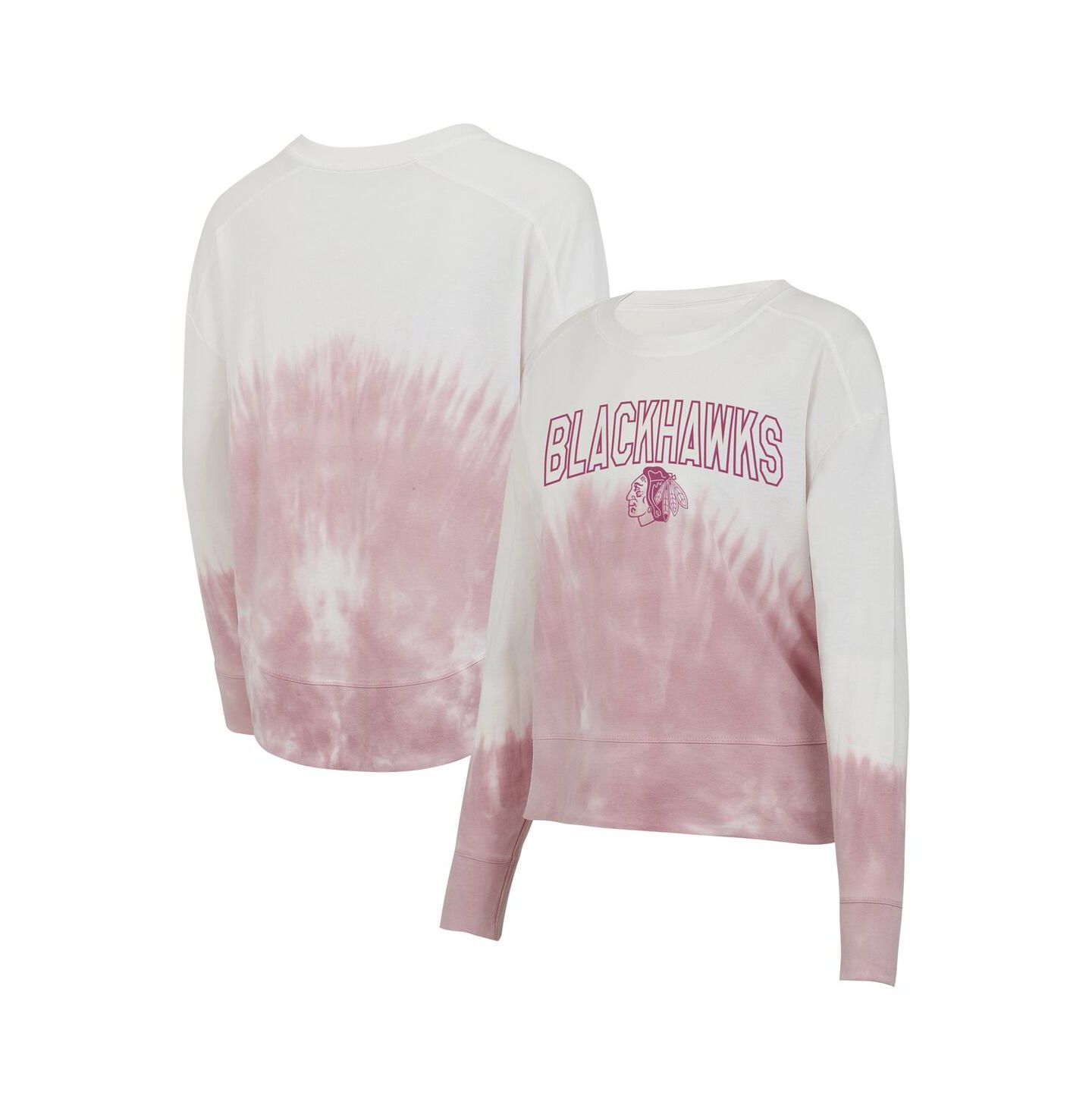 Женская футболка Concepts Sport Pink/White Chicago Blackhawks Orchard Tie-Dye Long Sleeve — фото 1