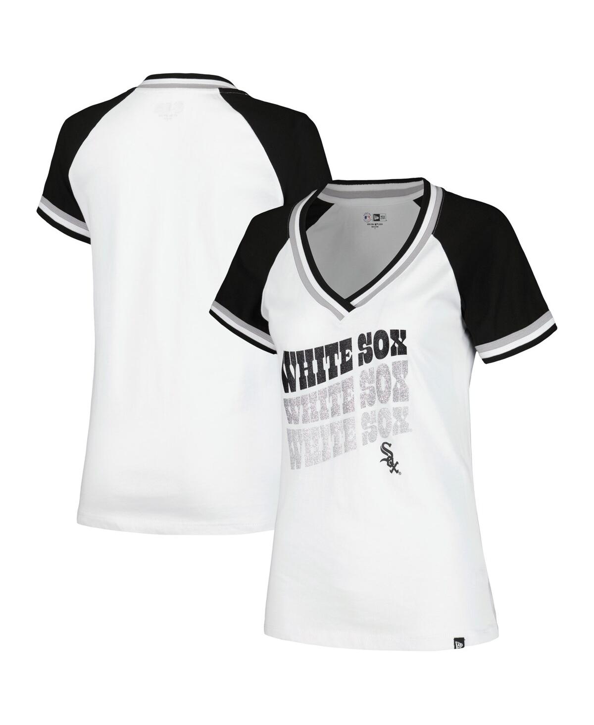 NEW ERA WOMEN'S WHITE CHICAGO WHITE SOX JERSEY DOUBLE BINDING RAGLAN V-NECK T-SHIRT 