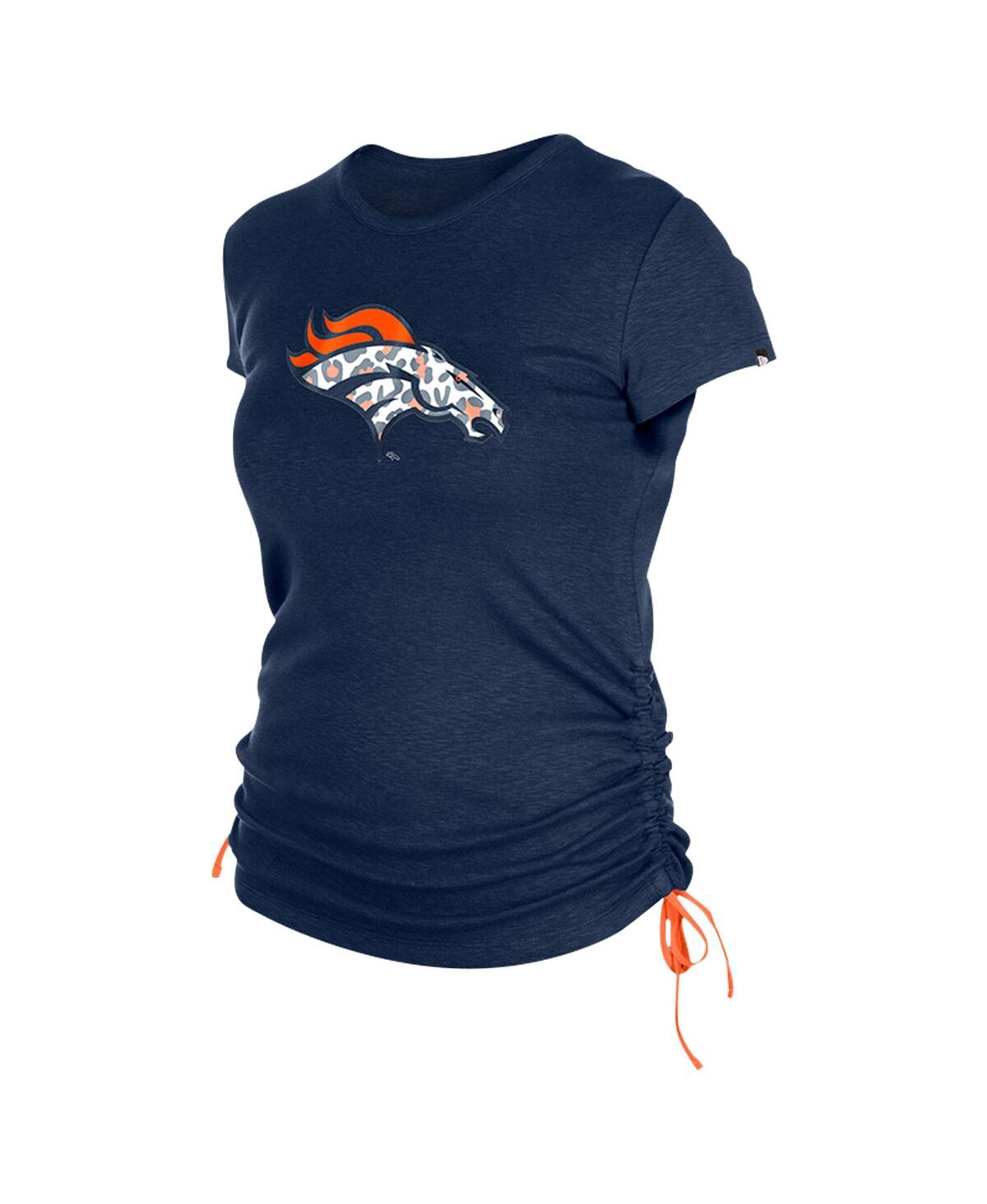 NEW ERA WOMEN'S NAVY DENVER BRONCOS RUCHED SIDE T-SHIRT 