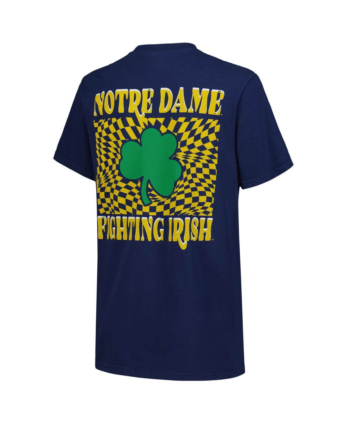 Image One Women's Navy Notre Dame Fighting Irish Comfort Colors Checkered Mascot T-shirt In Navy