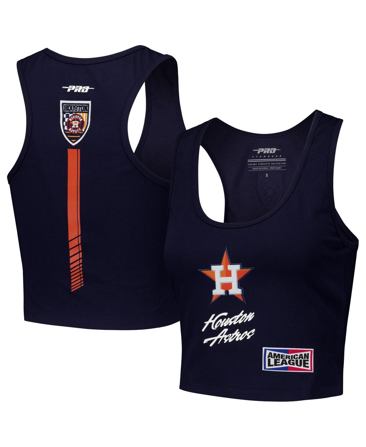 Women's Navy Houston Astros Fast Lane Fitted Tri-Blend Cropped Tank Top - Navy