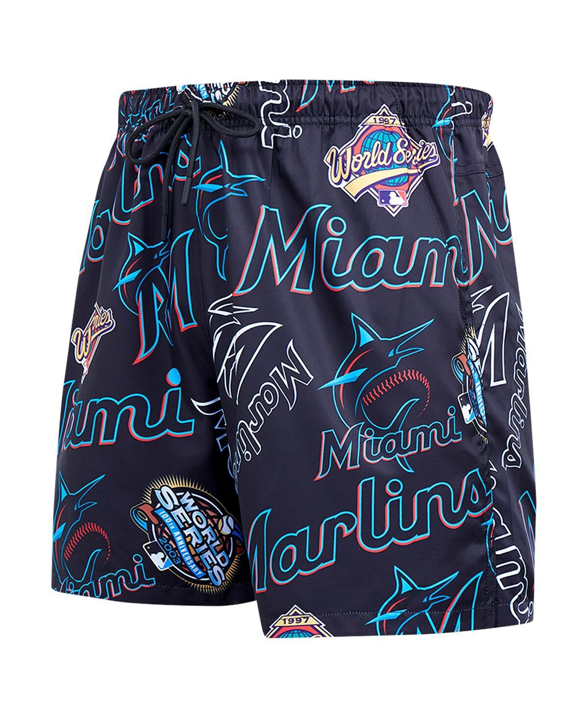 Pro Standard Men'sMiami Marlins Toss Logo Woven Shorts - Black