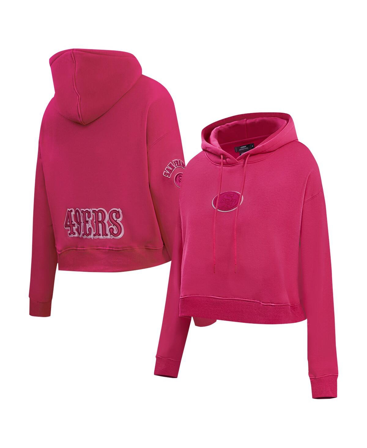 Women's Pink San Francisco 49ers Triple Pink Cropped Fleece Pullover Hoodie - Pink