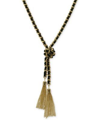 GUESS - Gold-Tone and Black Chain Tassel Necklace