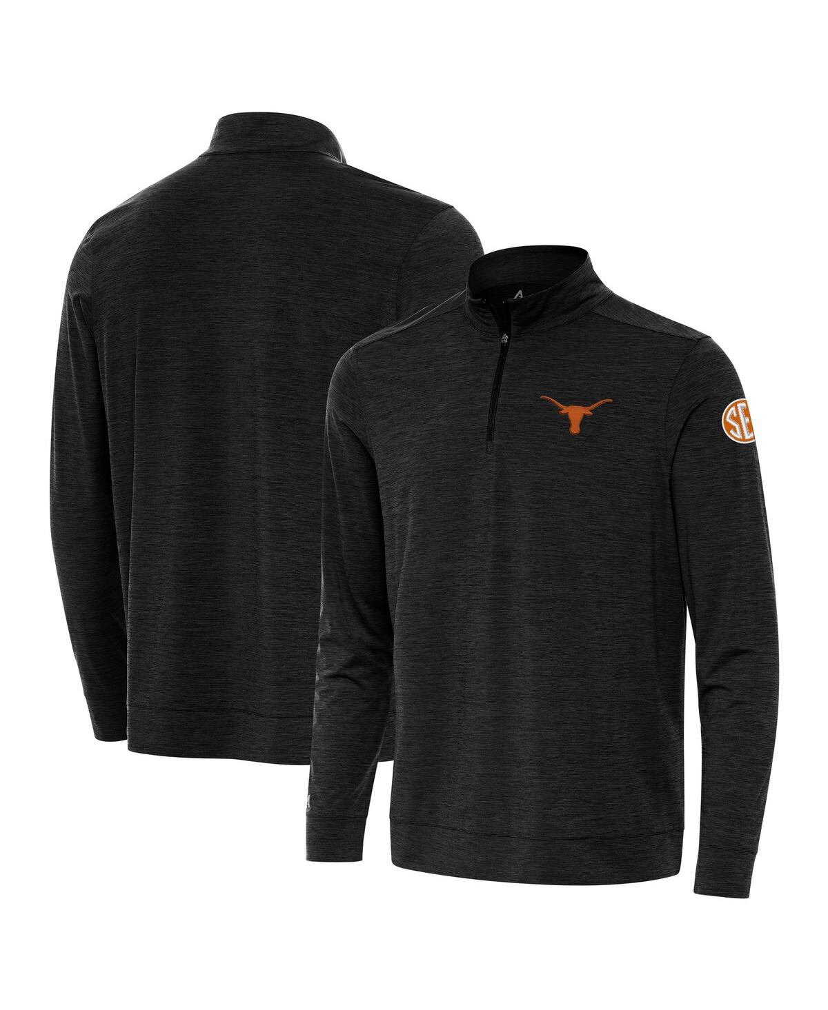 Antigua Men's Heather Black Texas Longhorns Sec Bright Quarter-zip Pullover Top In Heather Black