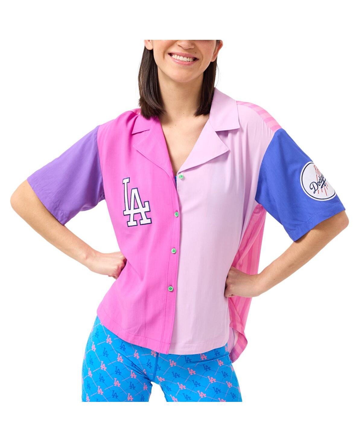 Women's Pink Los Angeles Dodgers Color Block Button-Up Shirt - Pink
