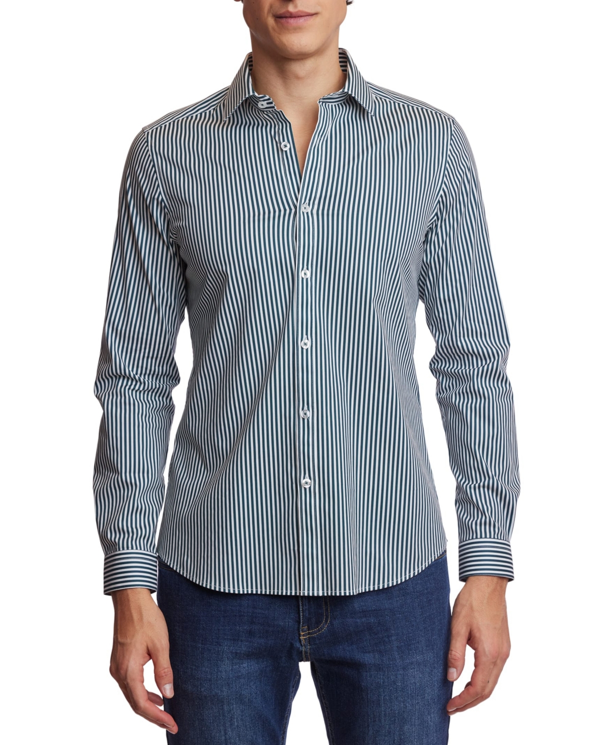 Men's Samuel Slim-Fit Stripe Button-Down Shirt - Dk Grn Str