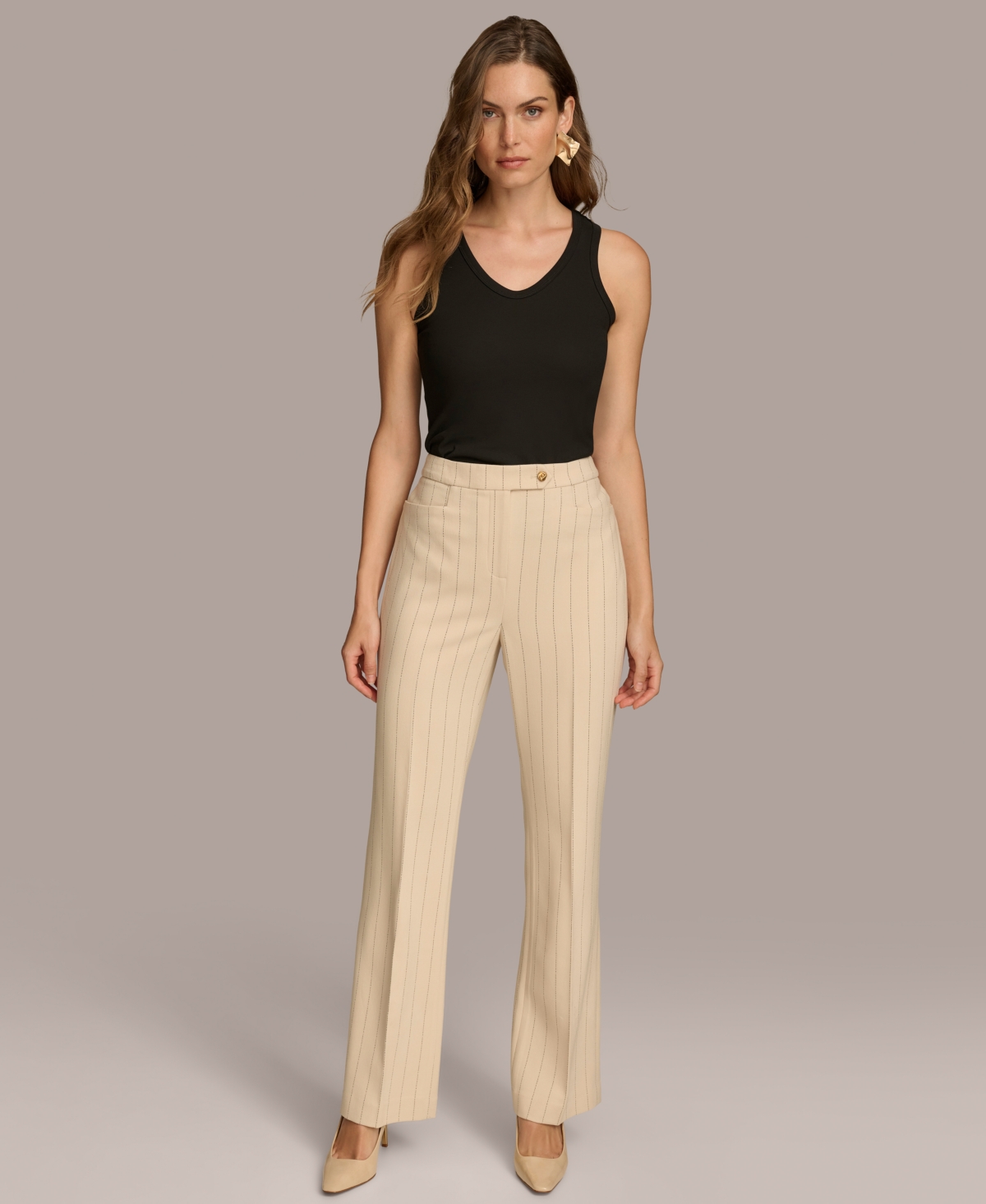 Donna Karan New York Women's Pinstripe Straight Leg Pants -Black