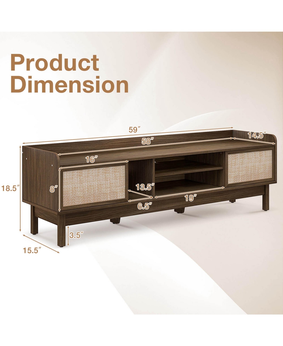 Costway Wooden Tv Stand for TVs up to with Storage Adjustable Shelf & Sliding Doors