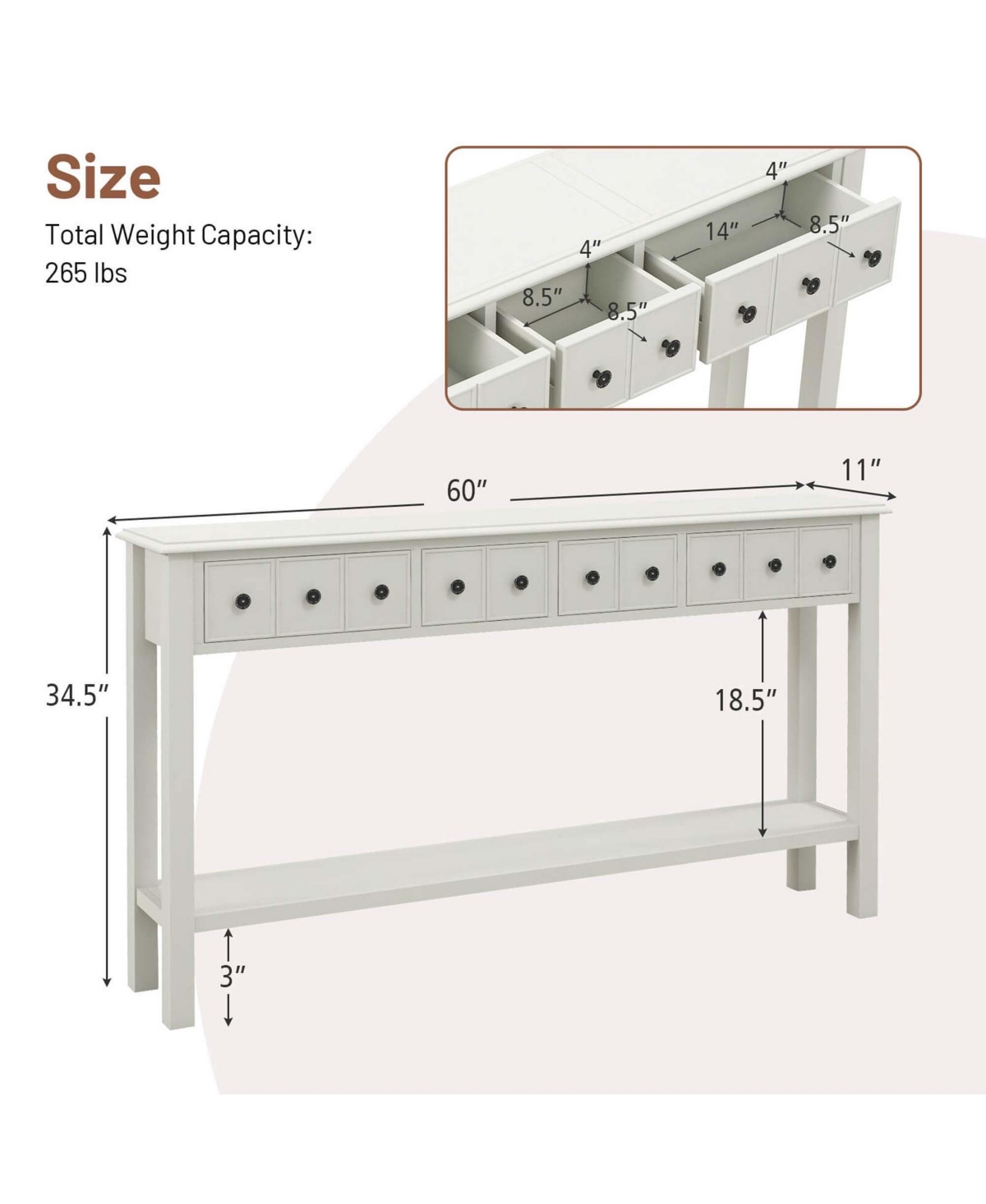 Costway Console Table Retro Entryway Sofa Table with 4 Drawers & Open Shelf Hallway