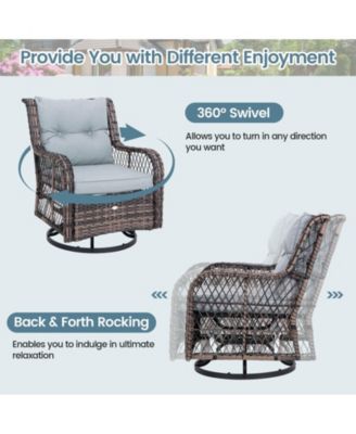 3 PCS Patio Furniture Set Rocking Chairs Set of 2 with Glass Top Side Table