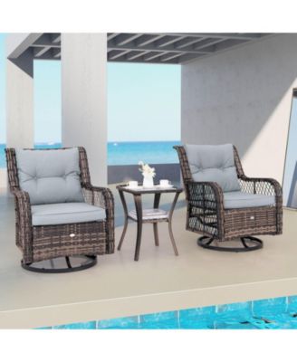 3 PCS Patio Furniture Set Rocking Chairs Set of 2 with Glass Top Side Table