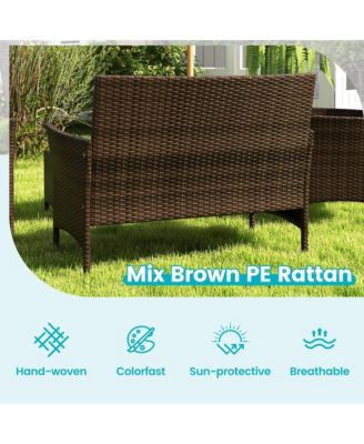 8 PCS Patio Furniture Set with Washable Cushions and Tempered Glass Coffee Table