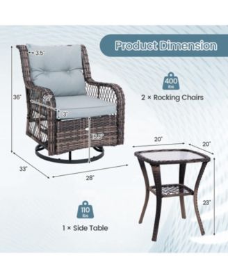 3 PCS Patio Furniture Set Rocking Chairs Set of 2 with Glass Top Side Table