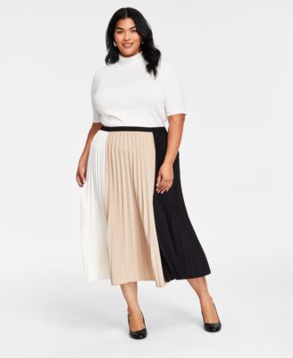 Anne Klein Plus Size Colorblock Pleated Midi Skirt - Macy's