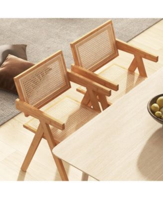 Set of 4 Rattan Accent Chairs Mid Century Dining Armchair Bamboo Frame Kitchen