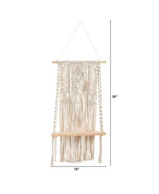 2.5&#39; x 1.5&#39; Hand Crafted Macrame Wall Hanging with Wooden Shelf