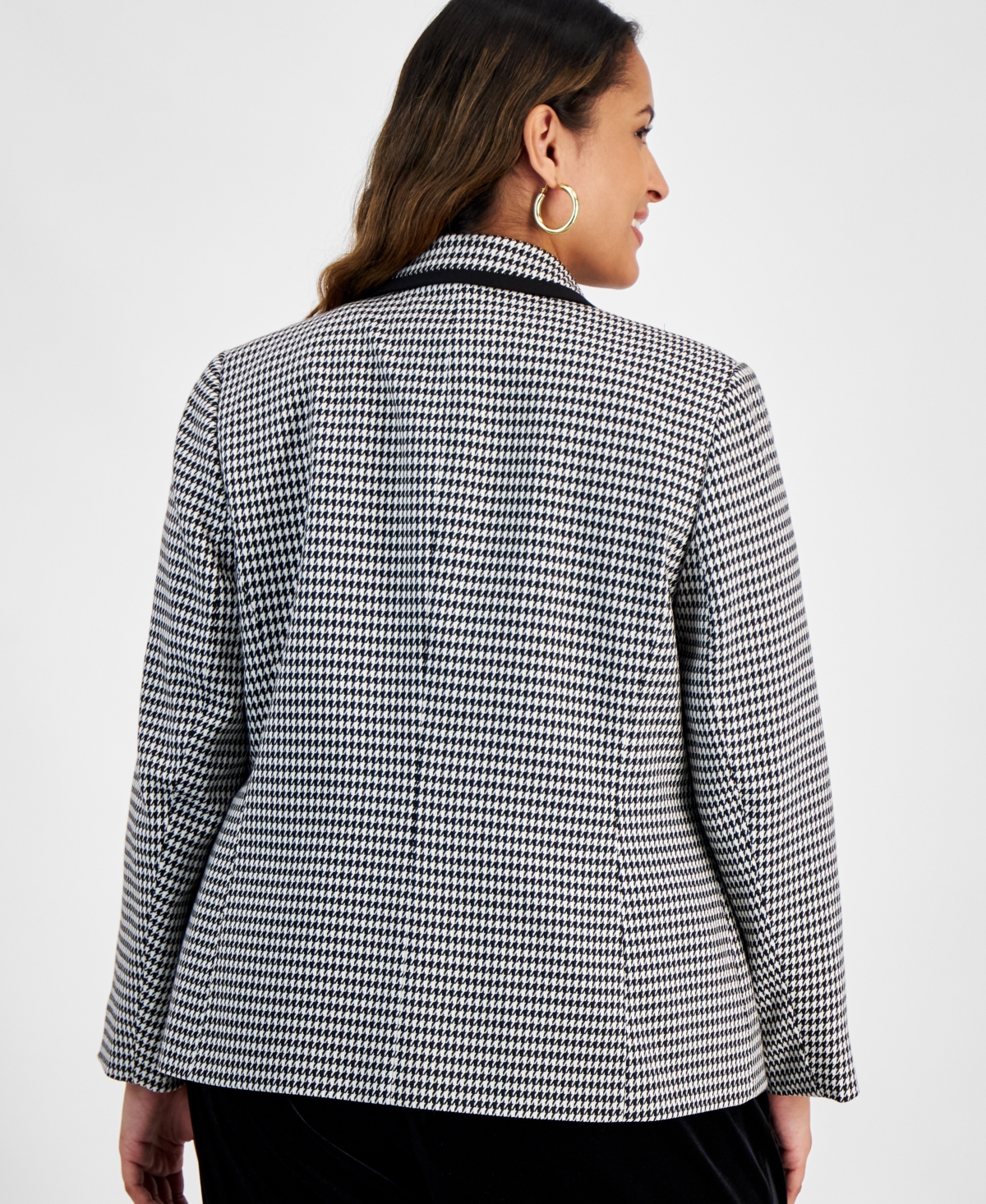 Kasper Plus Size Faux Double-Breasted Houndstooth Blazer -WHITE