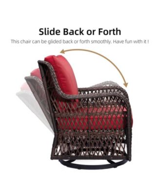 3 Pc Wicker Cushioned Swivel Rocker Chairs Set Glass Top Table – Outdoor Patio Bistro Furniture