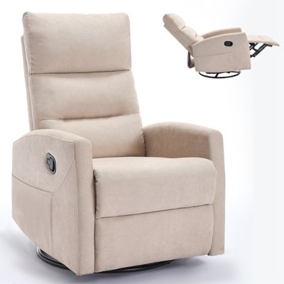 Manual Recliner Chair with Rocker and Swivel in Fabric, Upholstered Accent Chair for Living Room