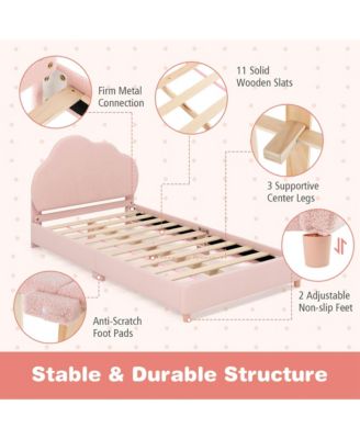 Kids Twin Platform Bed Frame Upholstered Twin Size Bed with Wooden Slats Support